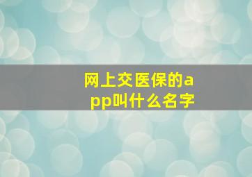 网上交医保的app叫什么名字