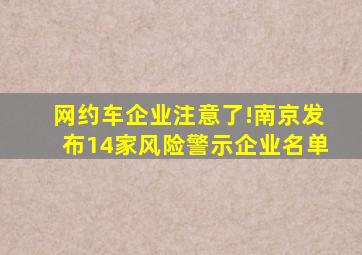 网约车企业注意了!南京发布14家风险警示企业名单