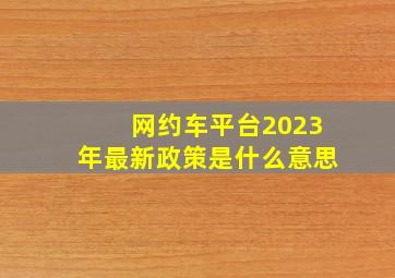 网约车平台2023年最新政策是什么意思