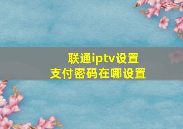 联通iptv设置支付密码在哪设置