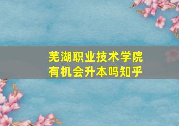 芜湖职业技术学院有机会升本吗知乎