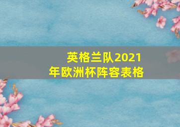 英格兰队2021年欧洲杯阵容表格