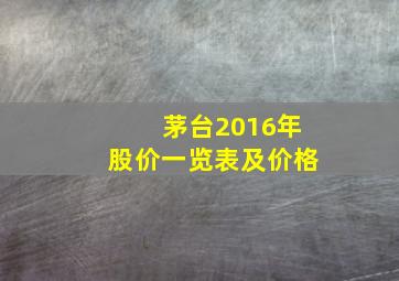 茅台2016年股价一览表及价格