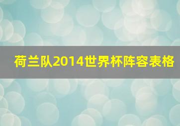 荷兰队2014世界杯阵容表格