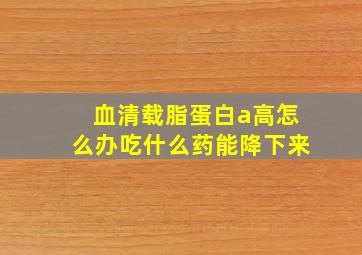 血清载脂蛋白a高怎么办吃什么药能降下来