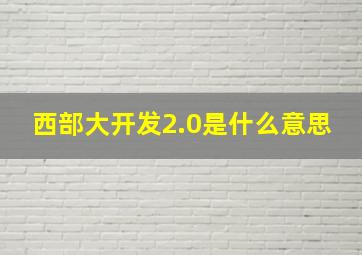 西部大开发2.0是什么意思