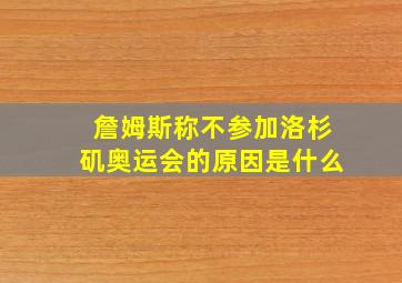 詹姆斯称不参加洛杉矶奥运会的原因是什么