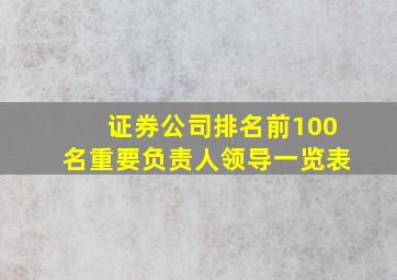 证券公司排名前100名重要负责人领导一览表