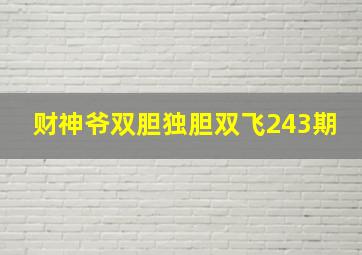 财神爷双胆独胆双飞243期