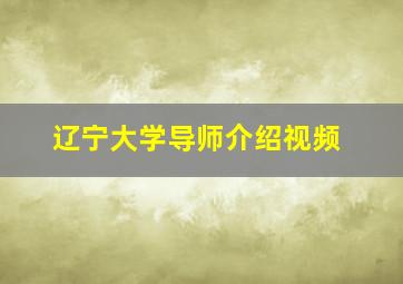 辽宁大学导师介绍视频