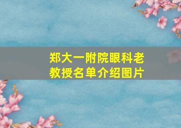 郑大一附院眼科老教授名单介绍图片