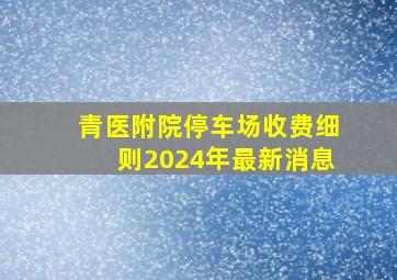 青医附院停车场收费细则2024年最新消息