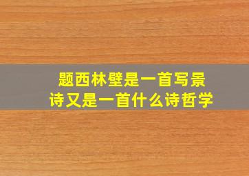 题西林壁是一首写景诗又是一首什么诗哲学