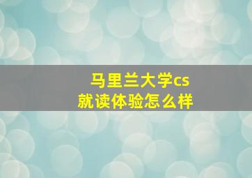 马里兰大学cs就读体验怎么样