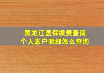 黑龙江医保缴费查询个人账户明细怎么查询