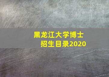 黑龙江大学博士招生目录2020