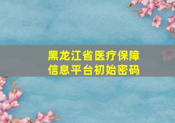 黑龙江省医疗保障信息平台初始密码