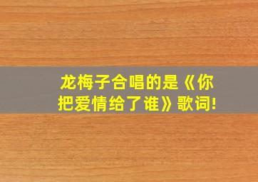 龙梅子合唱的是《你把爱情给了谁》歌词!