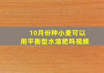 10月份种小麦可以用平衡型水溶肥吗视频