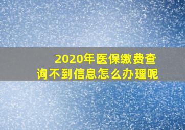 2020年医保缴费查询不到信息怎么办理呢