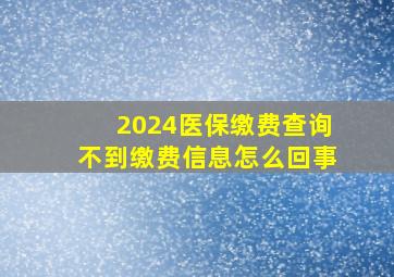 2024医保缴费查询不到缴费信息怎么回事