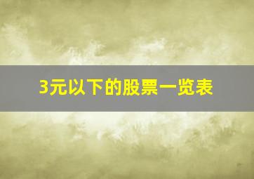 3元以下的股票一览表