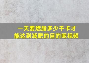 一天要燃脂多少千卡才能达到减肥的目的呢视频