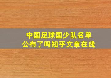 中国足球国少队名单公布了吗知乎文章在线