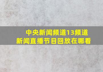 中央新闻频道13频道新闻直播节目回放在哪看