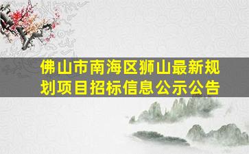 佛山市南海区狮山最新规划项目招标信息公示公告