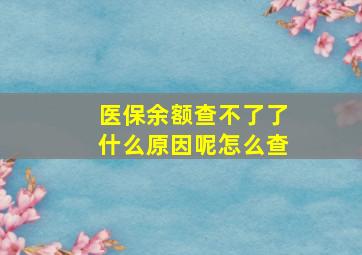 医保余额查不了了什么原因呢怎么查