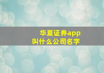 华夏证券app叫什么公司名字