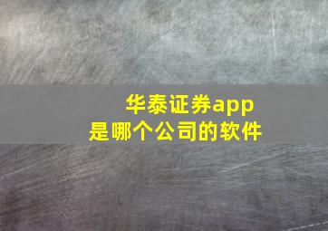 华泰证券app是哪个公司的软件