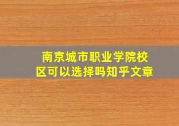 南京城市职业学院校区可以选择吗知乎文章