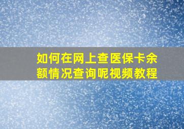 如何在网上查医保卡余额情况查询呢视频教程