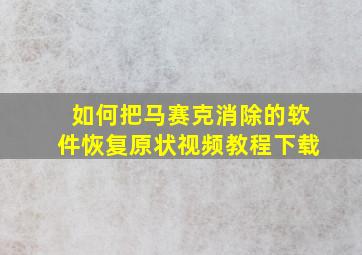 如何把马赛克消除的软件恢复原状视频教程下载