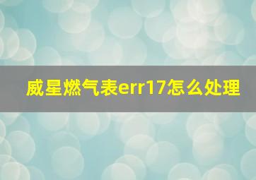 威星燃气表err17怎么处理