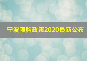 宁波限购政策2020最新公布