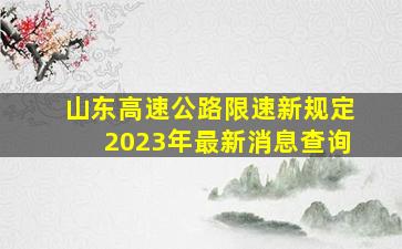 山东高速公路限速新规定2023年最新消息查询