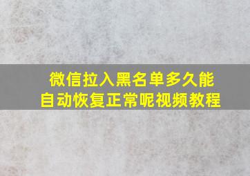 微信拉入黑名单多久能自动恢复正常呢视频教程