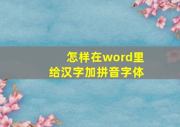 怎样在word里给汉字加拼音字体