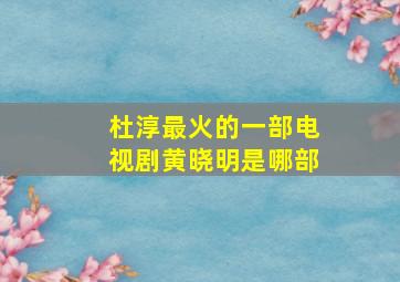 杜淳最火的一部电视剧黄晓明是哪部