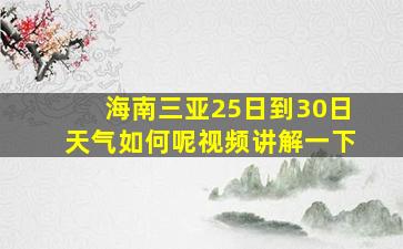 海南三亚25日到30日天气如何呢视频讲解一下