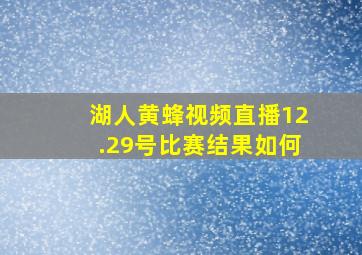 湖人黄蜂视频直播12.29号比赛结果如何