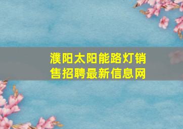 濮阳太阳能路灯销售招聘最新信息网