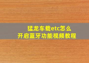 猛龙车载etc怎么开启蓝牙功能视频教程