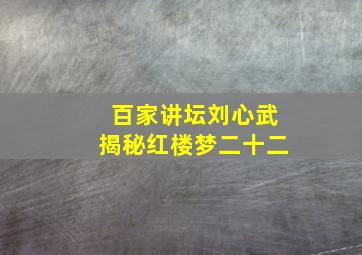 百家讲坛刘心武揭秘红楼梦二十二