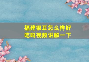 福建银耳怎么样好吃吗视频讲解一下