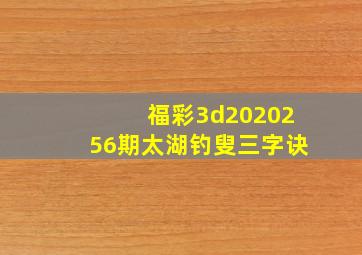 福彩3d2020256期太湖钓叟三字诀