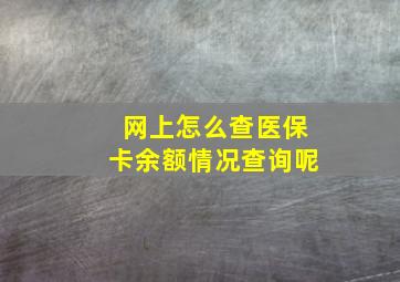 网上怎么查医保卡余额情况查询呢